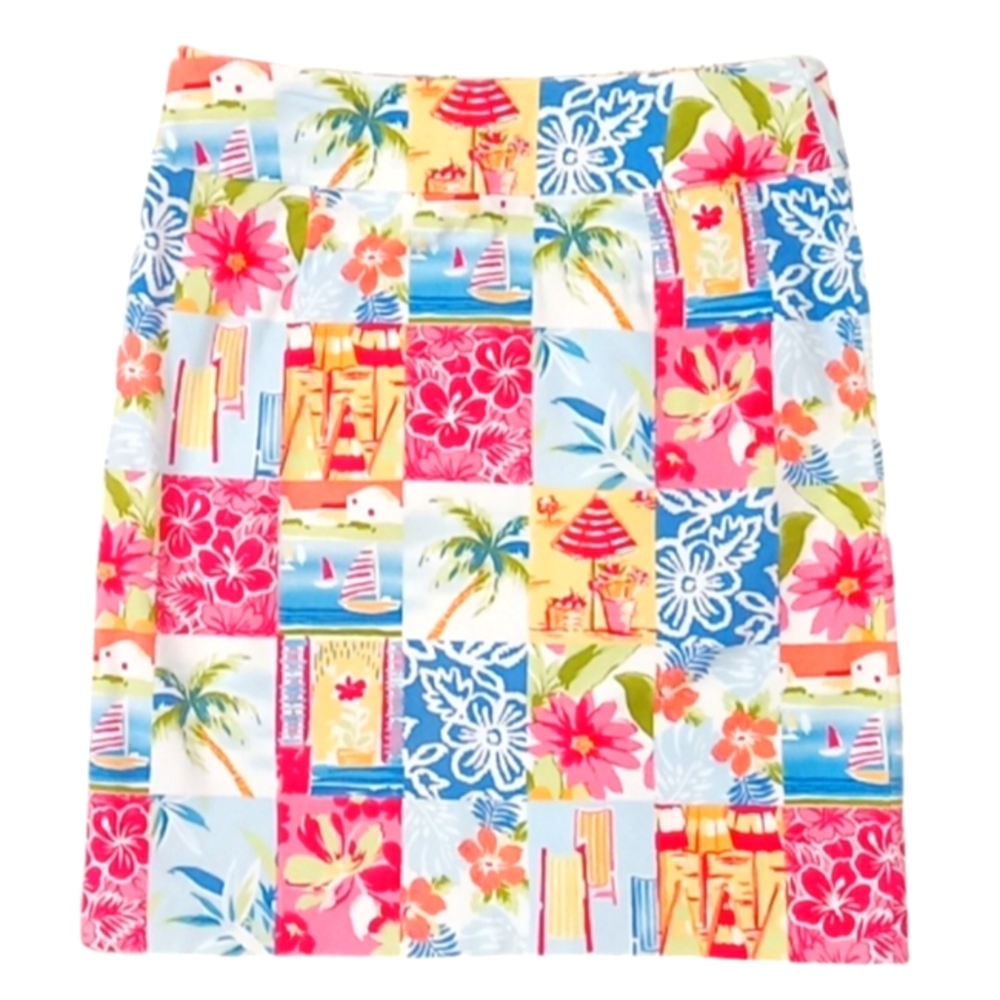 Talbots Tropical Patchwork Print A-line Skirt Cotton Canvas Stretch Sz 10 - Picture 5 of 12
